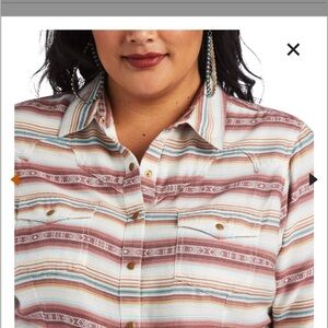 Ariat REAL Women's 3X Serape Jacquard Print Long Sleeve Snap‎ Western Shirt Rose